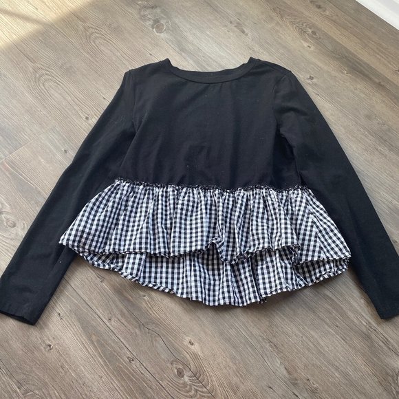 SHEIN Tops - Black Long Sleeve Checkered Accent Shirt